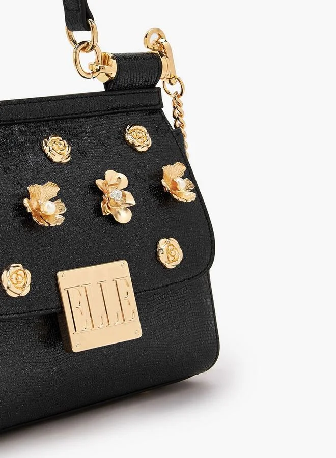 ELLE BLACK Floral Embellished Satchel Bag With Chain Strap Ramadan Collections for Women | Best Price UAE